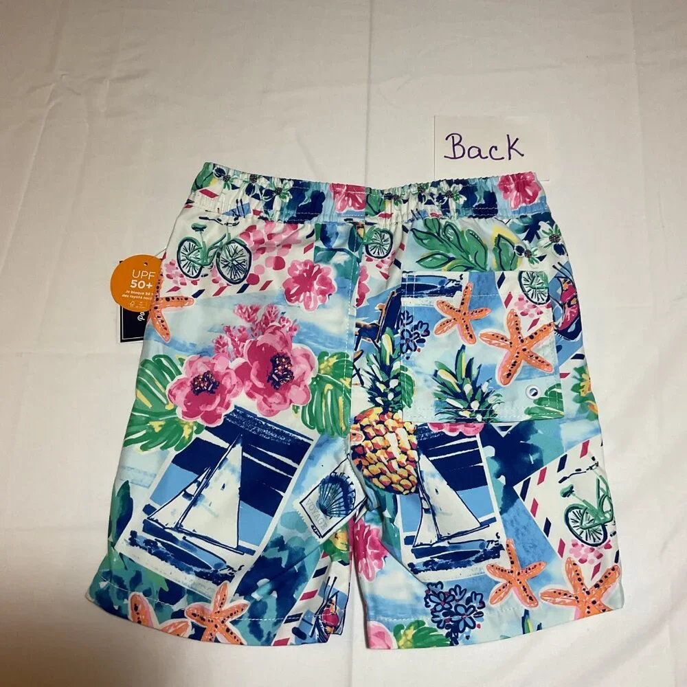 Gymboree Boys Size 7 Tropical Swim White Blue Trunks NWT Beach Splish-Splash